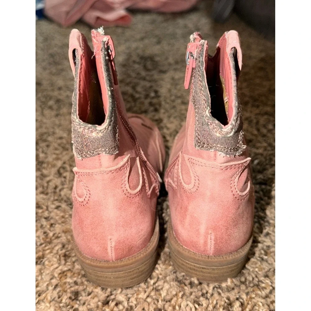 Cat & Jack Isabella Pink Glitter Trim Cowboy Boots Size 11